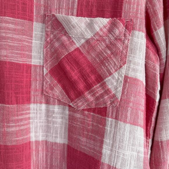 Cloth & Stone Linen Blend Picnic Gingham Plaid Shirt Button Back Pink White S - Picture 4 of 11
